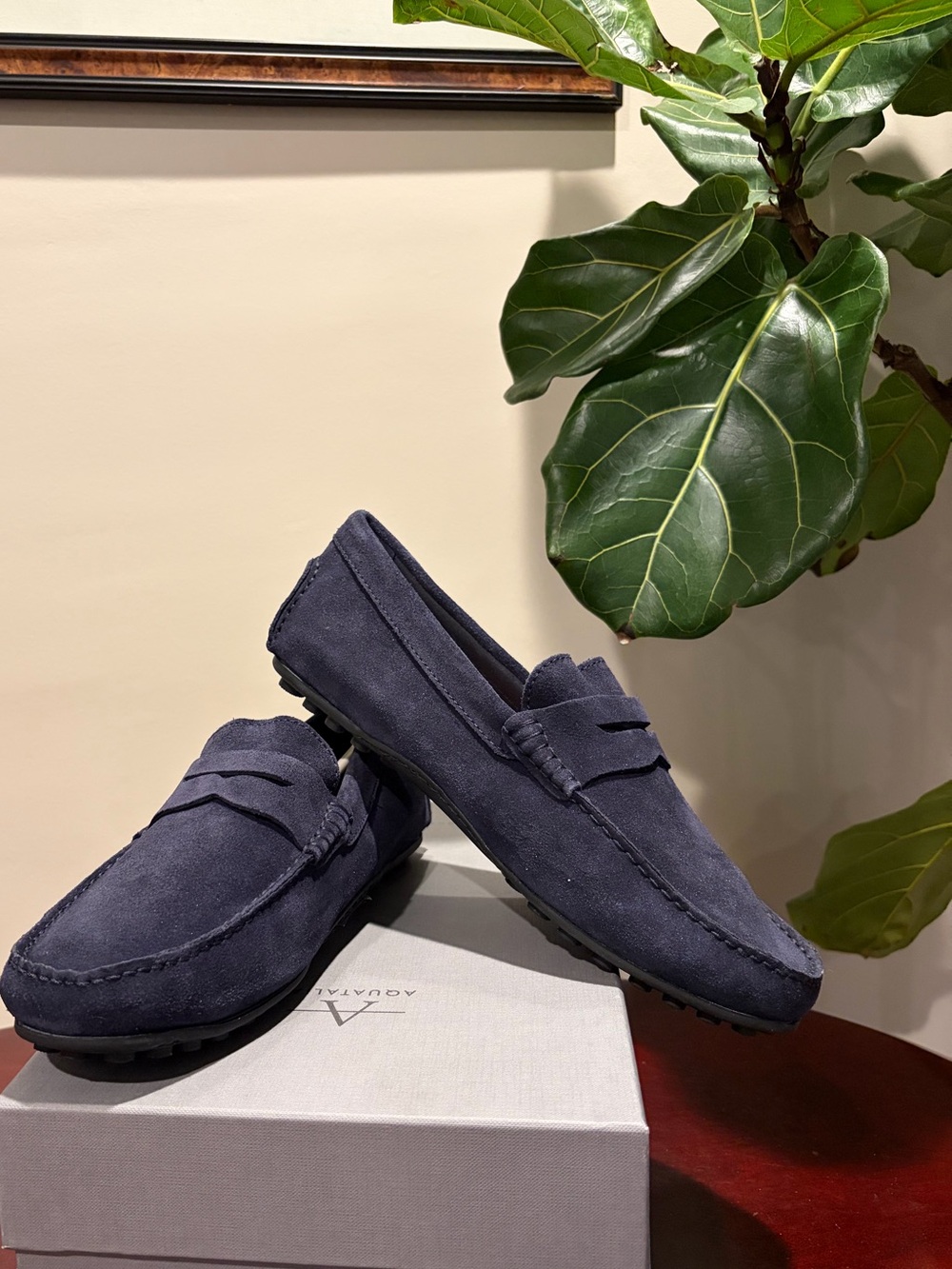 Size 10 New Suede Penny Loafers in Navy Blue - Men